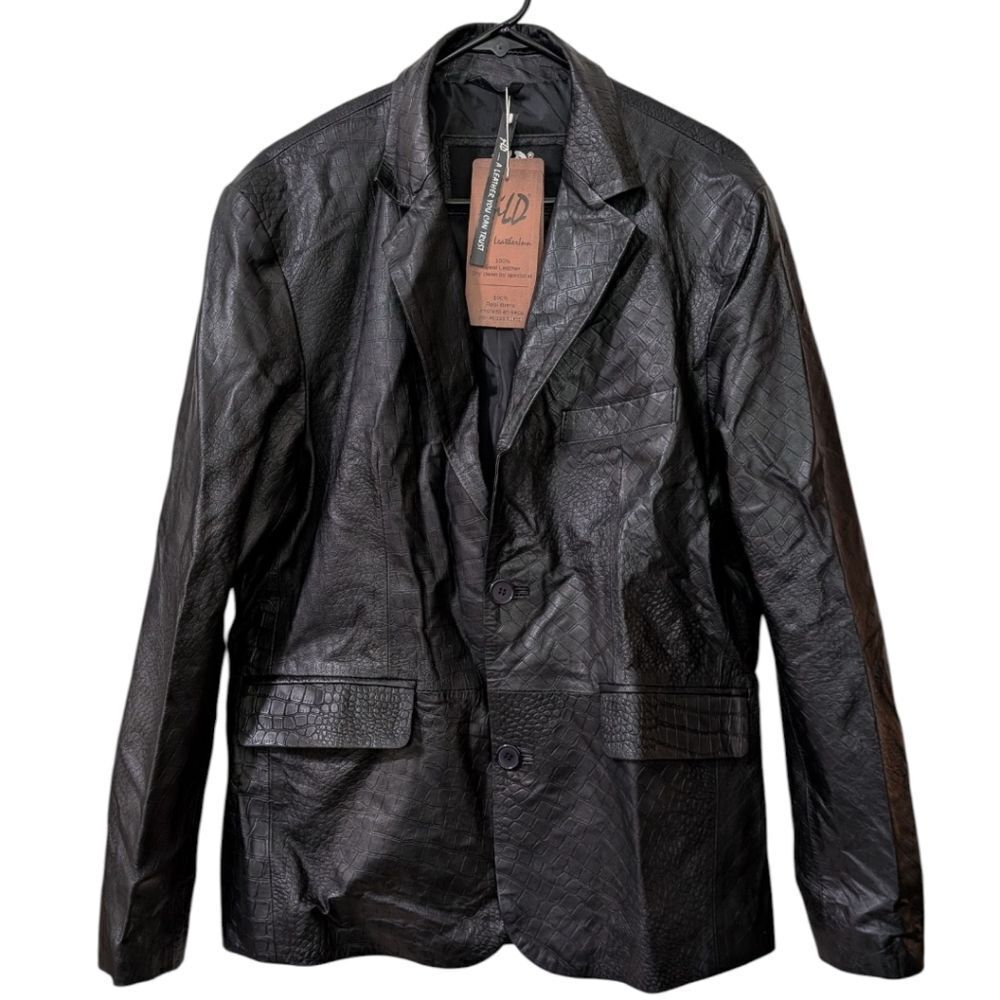 jilD New Leatherlnn Black Crocodile Print Leather Jacket Men's L NWT